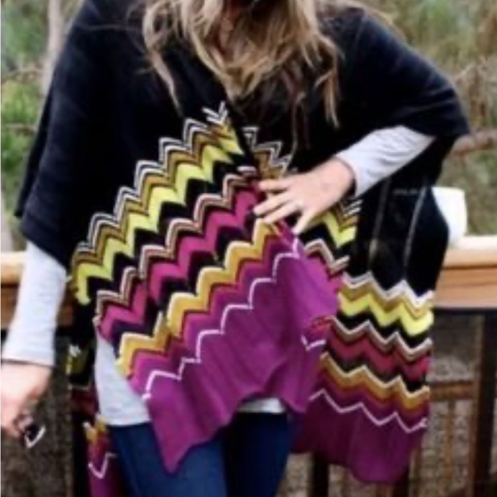 Missoni Black and Purple Chevron Poncho